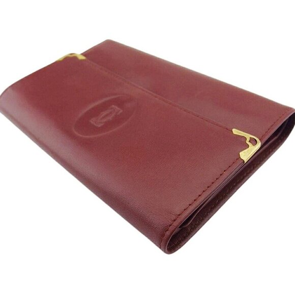 CARTIER Transal Wallet Mastrin Bordeaux Gold USED